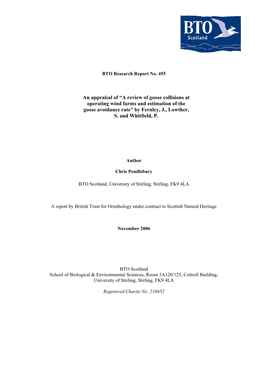 A Review of Goose Collisions at Operating Wind Farms and Estimation of the Goose Avoidance Rate” by Fernley, J., Lowther, S