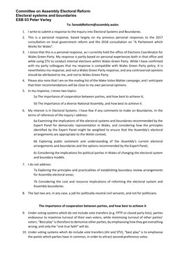 Committee on Assembly Electoral Reform Electoral Systems and Boundaries ESB 03 Peter Varley To: Seneddreform@Assembly.Wales