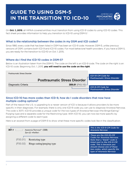 Guide to Using Dsm-5 in the Transition to Icd-10