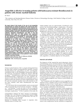 Anagrelide Is Effective in Treating Patients with Hydroxyurea-Resistant Thrombocytosis in Patients with Chronic Myeloid Leukemia