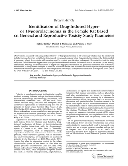 Or Hypoprolactinemia in the Female Rat Based on General and Reproductive Toxicity Study Parameters