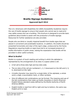 Braille Signage Guidelines Approved April 2014