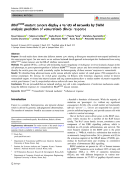 BRAFV600E-Mutant Cancers Display a Variety of Networks by SWIM Analysis: Prediction of Vemurafenib Clinical Response