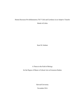 Hemin Decreases Pro-Inflammatory Th17 Cells and Cytokines in an Adoptive Transfer