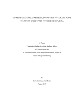 Thesis Presented to the Faculty of the Graduate School of Cornell University in Partial Fulfillment of the Requirements for the Degree Of