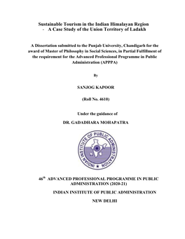 Sustainable Tourism in the Indian Himalayan Region - a Case Study of the Union Territory of Ladakh