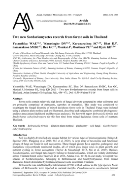 Two New Sordariomycetes Records from Forest Soils in Thailand