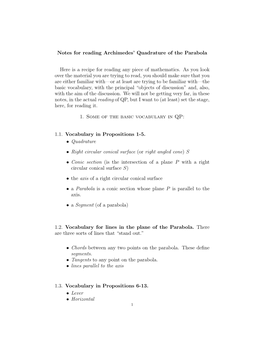 Notes for Reading Archimedes' Quadrature of the Parabola Here Is