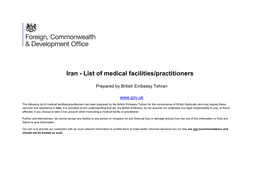 Iran - List of Medical Facilities/Practitioners