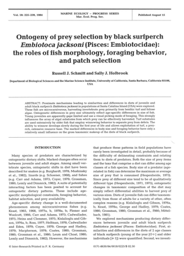 Eny of Prey Selection by Black Surfperch Embiotoca Jacksoni (Pisces: Embiotocidae): the Roles of Fish Morphology, Foraging Behavior, and Patch Selection