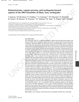 Seismotectonic, Rupture Process, and Earthquake-Hazard Aspects of the 2003 December 26 Bam, Iran, Earthquake