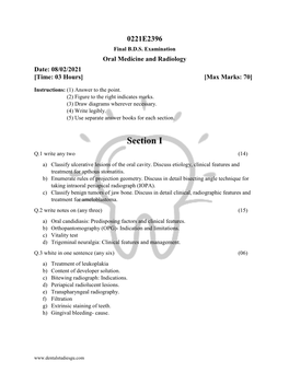 Section I Q.1 Write Any Two (14) A) Classify Ulcerative Lesions of the Oral Cavity