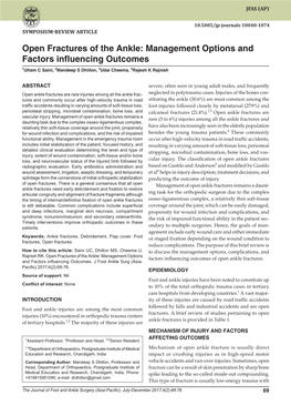 Open Fractures of the Ankle: Management Options10.5005/Jp-Journals-10040-1074 and Factors Influencing Outcomes Symposium-Review Article