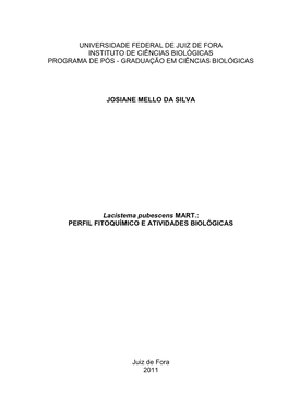 Universidade Federal De Juiz De Fora Instituto De Ciências Biológicas Programa De Pós - Graduação Em Ciências Biológicas