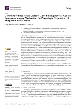 CRISPR Gene Editing Reveals Genetic Compensation As a Mechanism for Phenotypic Disjunction of Morphants and Mutants