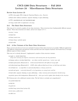 CSCI-1200 Data Structures — Fall 2018 Lecture 24 – Miscellaneous Data Structures