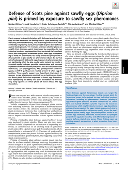 Defense of Scots Pine Against Sawfly Eggs (Diprion Pini) Is Primed by Exposure to Sawfly Sex Pheromones