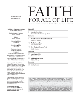 Faith for All of Life July/August 2013 Editorials 2 from the President