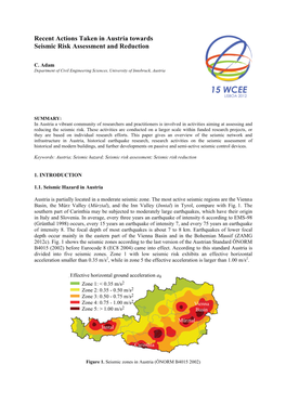 Recent Actions Taken in Austria Towards Seismic Risk Assessment and Reduction