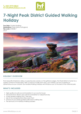 7-Night Peak District Guided Walking Holiday