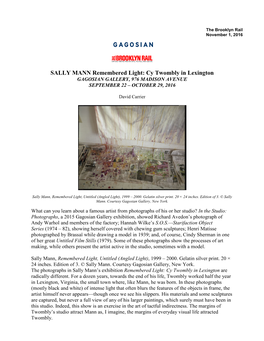 SALLY MANN Remembered Light: Cy Twombly in Lexington GAGOSIAN GALLERY, 976 MADISON AVENUE SEPTEMBER 22 – OCTOBER 29, 2016