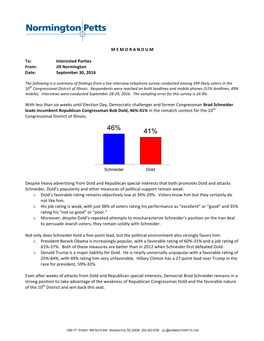 46%-41% in the Rematch Contest for the 10Th Congressional District of Illinois