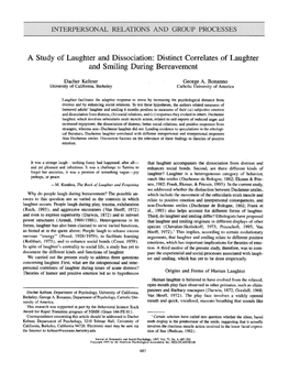 A Study of Laughter and Dissociation: Distinct Correlates of Laughter and Smiling During Bereavement