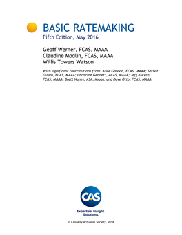 BASIC RATEMAKING Fifth Edition, May 2016