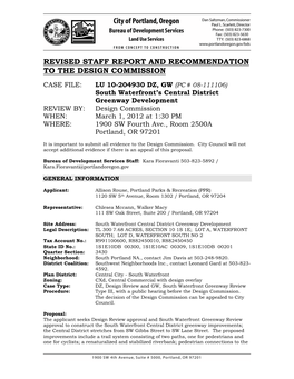 Staff Report and Recommendation to the Design Commission