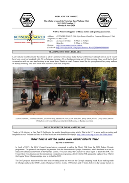 HEEL and TOE ONLINE the Official Organ of the Victorian Race Walking Club 2019/2020 Number 37 Monday 8 June 2020 VRWC Preferred