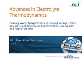 Advances in Electrolyte Thermodynamics