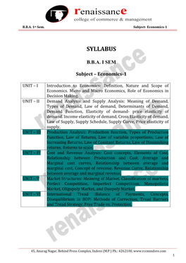 BBA I SEM Subject – Economics-1