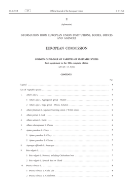 COMMON CATALOGUE of VARIETIES of VEGETABLE SPECIES First Supplement to the 30Th Complete Edition (2012/C 15 A/01)