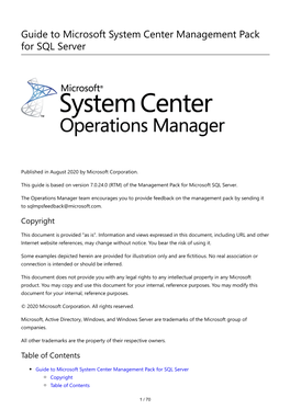Guide to Microsoft System Center Management Pack for SQL Server