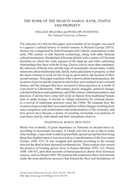 The Work of the Dead in Samoa: Rank, Status and Property
