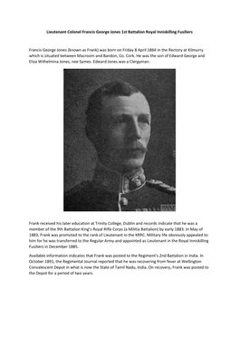 Lieutenant Colonel Francis George Jones 1St Battalion Royal Inniskilling Fusiliers