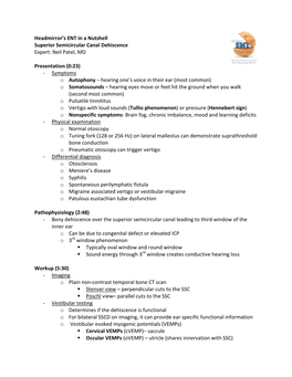 Headmirror's ENT in a Nutshell Superior Semicircular Canal Dehiscence Expert: Neil Patel, MD Presentation (0:23)