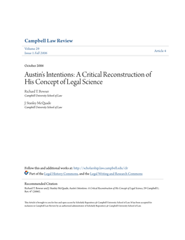 Austin's Intentions: a Critical Reconstruction of His Concept of Legal Science Richard T