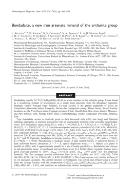 Bendadaite, a New Iron Arsenate Mineral of the Arthurite Group