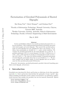 Factorisation of Greedoid Polynomials of Rooted Digraphs Arxiv