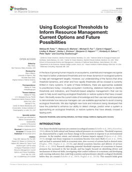 Using Ecological Thresholds to Inform Resource Management: Current Options and Future Possibilities