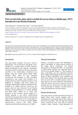 First Record of the Spiny-Cheek Crayfish Orconectes Limosus (Rafinesque, 1817) Introduced to the Iberian Peninsula