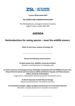 AGENDA Reintroductions for Saving Species