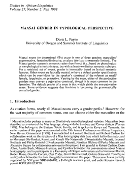 Maasai Gender in Typological Perspective