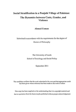 Social Stratification in a Punjabi Village of Pakistan: the Dynamics Between Caste, Gender, and Violence