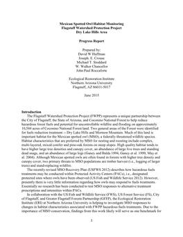 Mexican Spotted Owl Habitat Monitoring Flagstaff Watershed Protection Project Dry Lake Hills Area