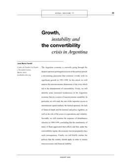 Growth,Instability and the Convertibility Crisis in Argentina