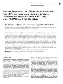 Sustained Recreational Use of Ecstasy Is Associated with Altered