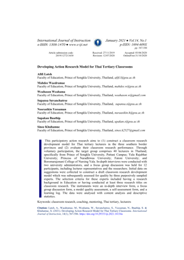 Developing Action Research Model for Thai Tertiary Classrooms. International Journal of Instruction, 14(1), 567-586