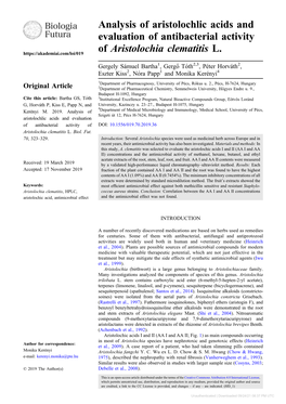 Analysis of Aristolochlic Acids and Evaluation of Antibacterial Activity Of